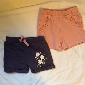 Adorable Kids' Floral and Ruffle Shorts Set - Pink and Navy